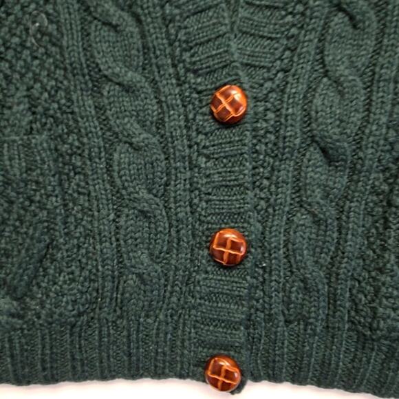 Vintage L.L. Bean Wool Cardigan Cable Knit Green Button Womens Small Sweater - Picture 4 of 12